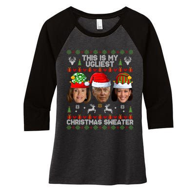 This Is My Ugliest Christmas Sweater Funny Joe Biden Kamala Women's Tri-Blend 3/4-Sleeve Raglan Shirt