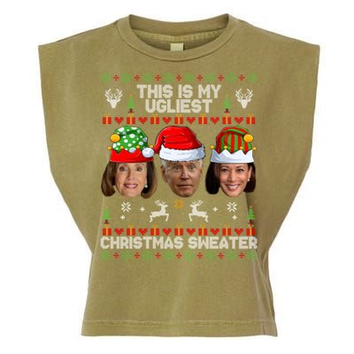 This Is My Ugliest Christmas Sweater Funny Joe Biden Kamala Garment-Dyed Women's Muscle Tee