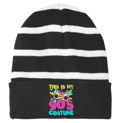 This Is My 90s Costume Retro 90s Music Theme Party Nineties Striped Beanie with Solid Band