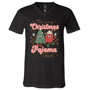 This Is My Christmas Pajama Shirt Funny Christmas Retro V-Neck T-Shirt