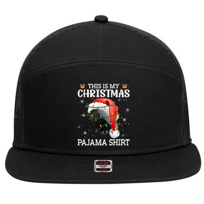 This Is My Christmas Pajama Hockey Xmas Tree Lights Sport Great Gift 7 Panel Mesh Trucker Snapback Hat