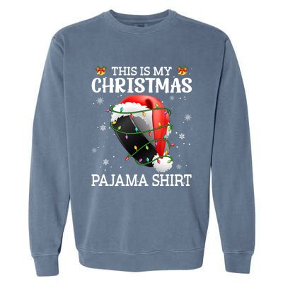 This Is My Christmas Pajama Hockey Xmas Tree Lights Sport Great Gift Garment-Dyed Sweatshirt