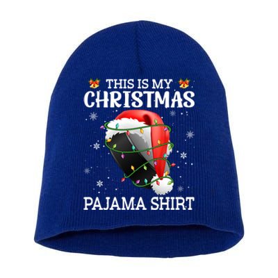 This Is My Christmas Pajama Hockey Xmas Tree Lights Sport Great Gift Short Acrylic Beanie