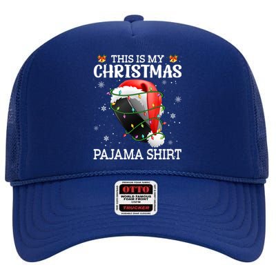 This Is My Christmas Pajama Hockey Xmas Tree Lights Sport Great Gift High Crown Mesh Back Trucker Hat