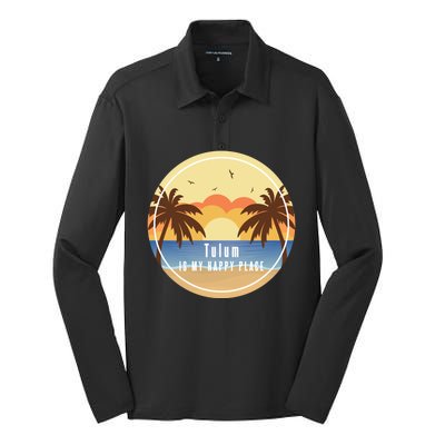 Tulum Is My Happy Place Fun Beach Vacation Palm Trees Sun Gift Silk Touch Performance Long Sleeve Polo