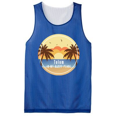 Tulum Is My Happy Place Fun Beach Vacation Palm Trees Sun Gift Mesh Reversible Basketball Jersey Tank