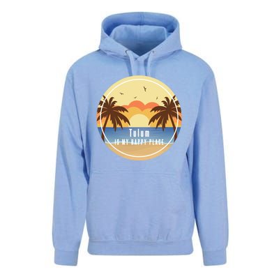 Tulum Is My Happy Place Fun Beach Vacation Palm Trees Sun Gift Unisex Surf Hoodie