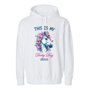 This Is My Derby Day Dress Flowers Butterfly Horse Racing Garment-Dyed Fleece Hoodie