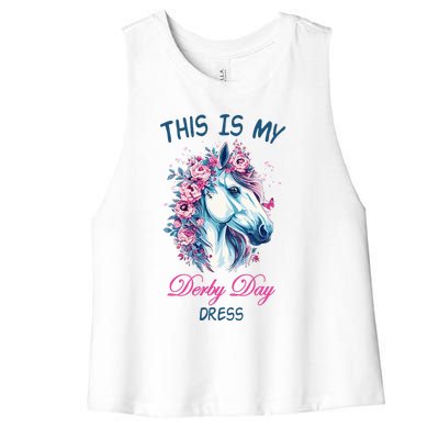 This Is My Derby Day Dress Flowers Butterfly Horse Racing Women's Racerback Cropped Tank