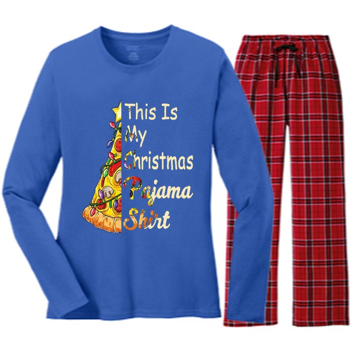 This Is My Christmas Pajama Fun Pizza Lovers Christmas  Women's Long Sleeve Flannel Pajama Set 