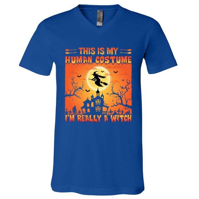 This Is My Hu Costume I Am Really A Witch Gift V-Neck T-Shirt