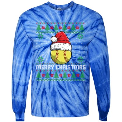 This Is My Christmas Pjamama Softball With Santa Hat Xmas Meaningful Gift Tie-Dye Long Sleeve Shirt