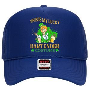 This Is My Lucky Bartender Costume Funny St Patrick Day Gift High Crown Mesh Back Trucker Hat