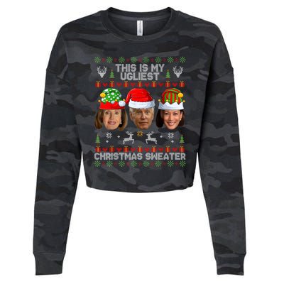 This Is My Ugliest Christmas Sweater Funny Joe Biden Kamala Cropped Pullover Crew