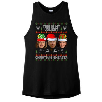 This Is My Ugliest Christmas Sweater Funny Joe Biden Kamala Ladies PosiCharge Tri-Blend Wicking Tank