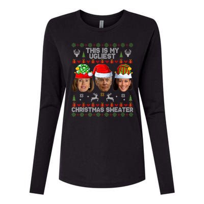 This Is My Ugliest Christmas Sweater Funny Joe Biden Kamala Womens Cotton Relaxed Long Sleeve T-Shirt