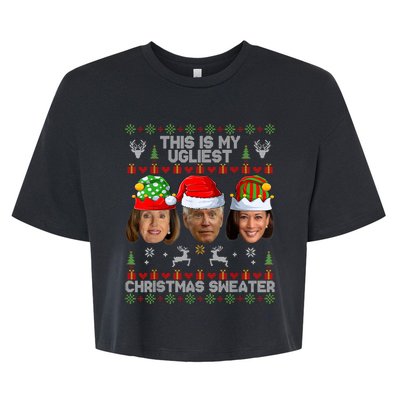 This Is My Ugliest Christmas Sweater Funny Joe Biden Kamala Bella+Canvas Jersey Crop Tee