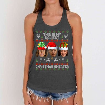 This Is My Ugliest Christmas Sweater Funny Joe Biden Kamala Women's Knotted Racerback Tank