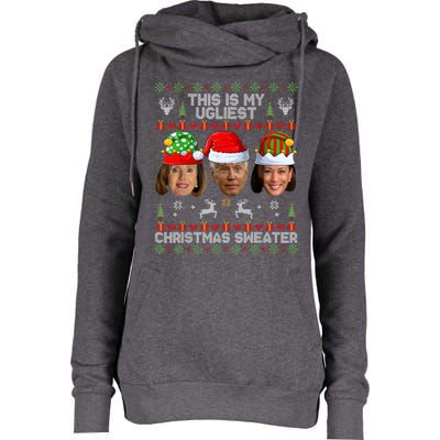 This Is My Ugliest Christmas Sweater Funny Joe Biden Kamala Womens Funnel Neck Pullover Hood