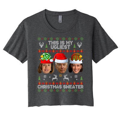 This Is My Ugliest Christmas Sweater Funny Joe Biden Kamala Women's Crop Top Tee