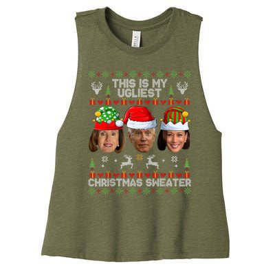 This Is My Ugliest Christmas Sweater Funny Joe Biden Kamala Women's Racerback Cropped Tank