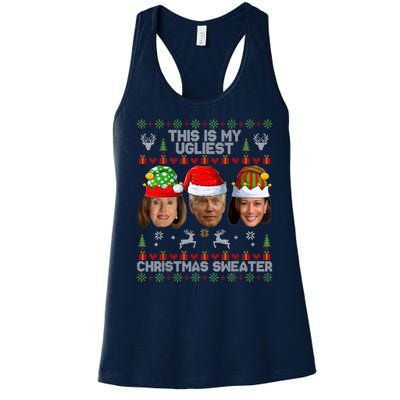 This Is My Ugliest Christmas Sweater Funny Joe Biden Kamala Women's Racerback Tank