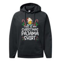 This Is My Christmas Pajama Shirt Beer Santa Hat Performance Fleece Hoodie