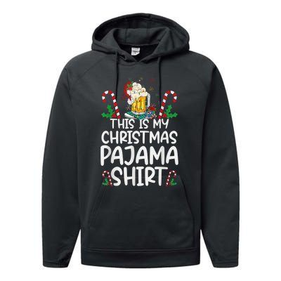 This Is My Christmas Pajama Shirt Beer Santa Hat Performance Fleece Hoodie