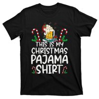 This Is My Christmas Pajama Shirt Beer Santa Hat T-Shirt