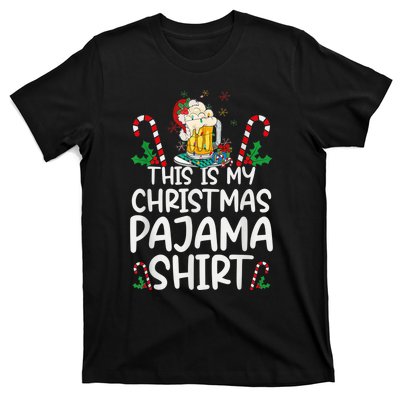 This Is My Christmas Pajama Shirt Beer Santa Hat T-Shirt