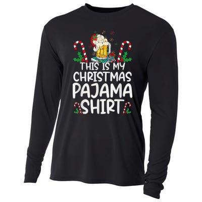 This Is My Christmas Pajama Shirt Beer Santa Hat Cooling Performance Long Sleeve Crew