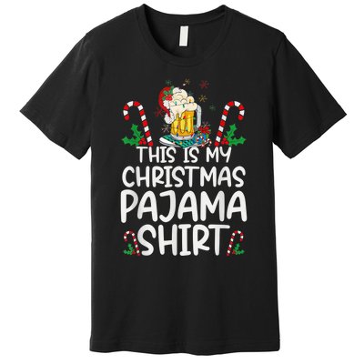 This Is My Christmas Pajama Shirt Beer Santa Hat Premium T-Shirt