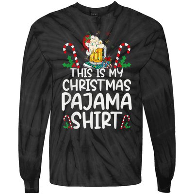 This Is My Christmas Pajama Shirt Beer Santa Hat Tie-Dye Long Sleeve Shirt