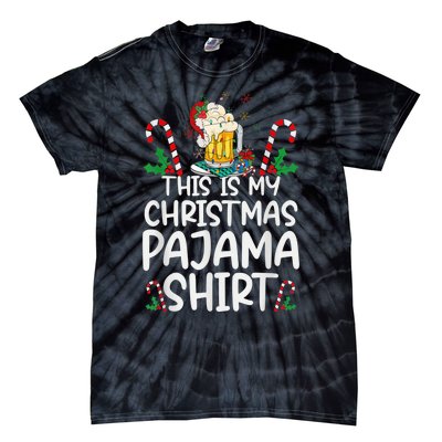 This Is My Christmas Pajama Shirt Beer Santa Hat Tie-Dye T-Shirt