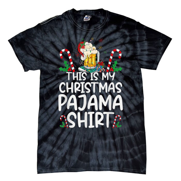 This Is My Christmas Pajama Shirt Beer Santa Hat Tie-Dye T-Shirt