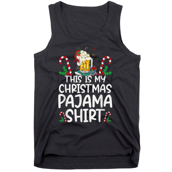 This Is My Christmas Pajama Shirt Beer Santa Hat Tank Top