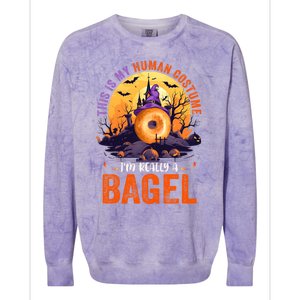 This Is My Hu Costume IM Really A Bagel Halloween Witch Cool Gift Colorblast Crewneck Sweatshirt