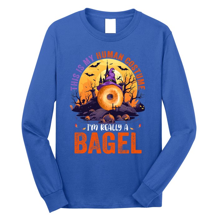 This Is My Hu Costume IM Really A Bagel Halloween Witch Cool Gift Long Sleeve Shirt