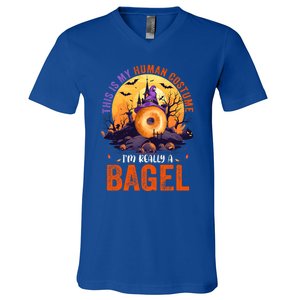 This Is My Hu Costume IM Really A Bagel Halloween Witch Cool Gift V-Neck T-Shirt