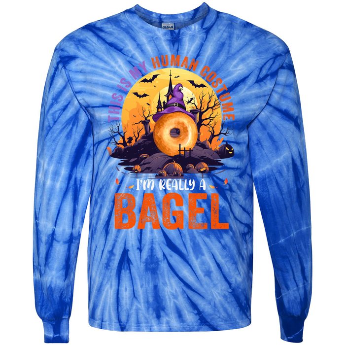 This Is My Hu Costume IM Really A Bagel Halloween Witch Cool Gift Tie-Dye Long Sleeve Shirt