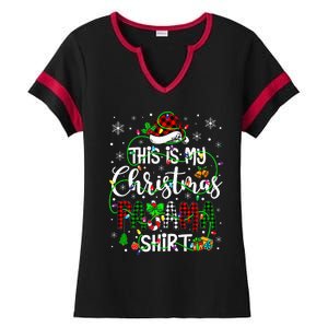 This Is My Christmas Pajama Matching Family Xmas Lights Ladies Halftime Notch Neck Tee