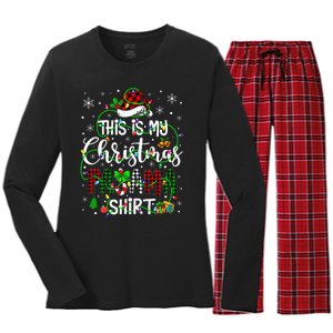 This Is My Christmas Pajama Matching Family Xmas Lights Women's Long Sleeve Flannel Pajama Set 