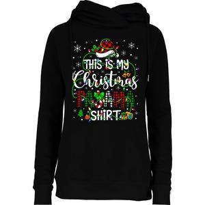 This Is My Christmas Pajama Matching Family Xmas Lights Womens Funnel Neck Pullover Hood