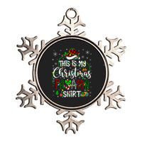 This Is My Christmas Pajama Matching Family Xmas Lights Metallic Star Ornament