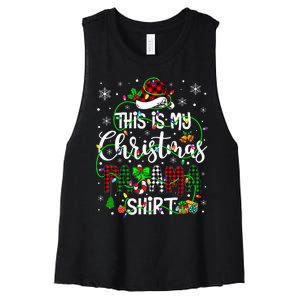 This Is My Christmas Pajama Matching Family Xmas Lights Women's Racerback Cropped Tank