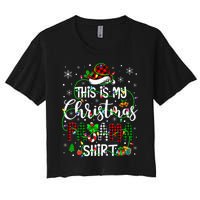 This Is My Christmas Pajama Matching Family Xmas Lights Women's Crop Top Tee