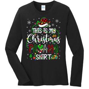 This Is My Christmas Pajama Matching Family Xmas Lights Ladies Long Sleeve Shirt