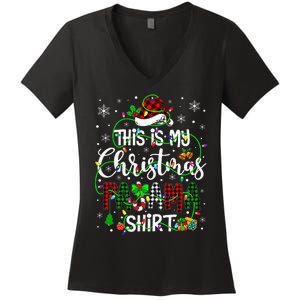 This Is My Christmas Pajama Matching Family Xmas Lights Women's V-Neck T-Shirt