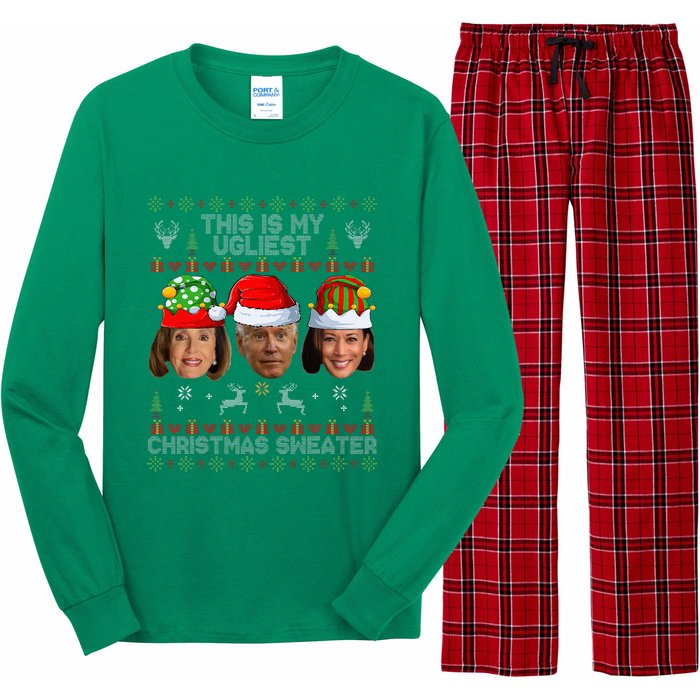 This Is My Ugliest Christmas Sweater Funny Joe Biden Kamala Long Sleeve Pajama Set