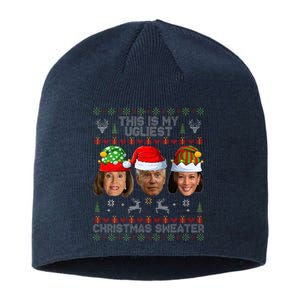 This Is My Ugliest Christmas Sweater Funny Joe Biden Kamala Sustainable Beanie